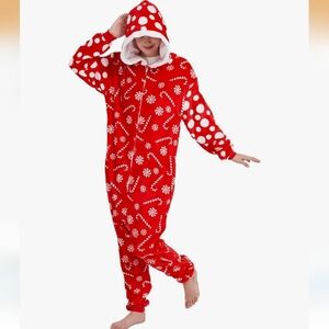 Festive Christmas Candy Red Women's One Piece Pajama